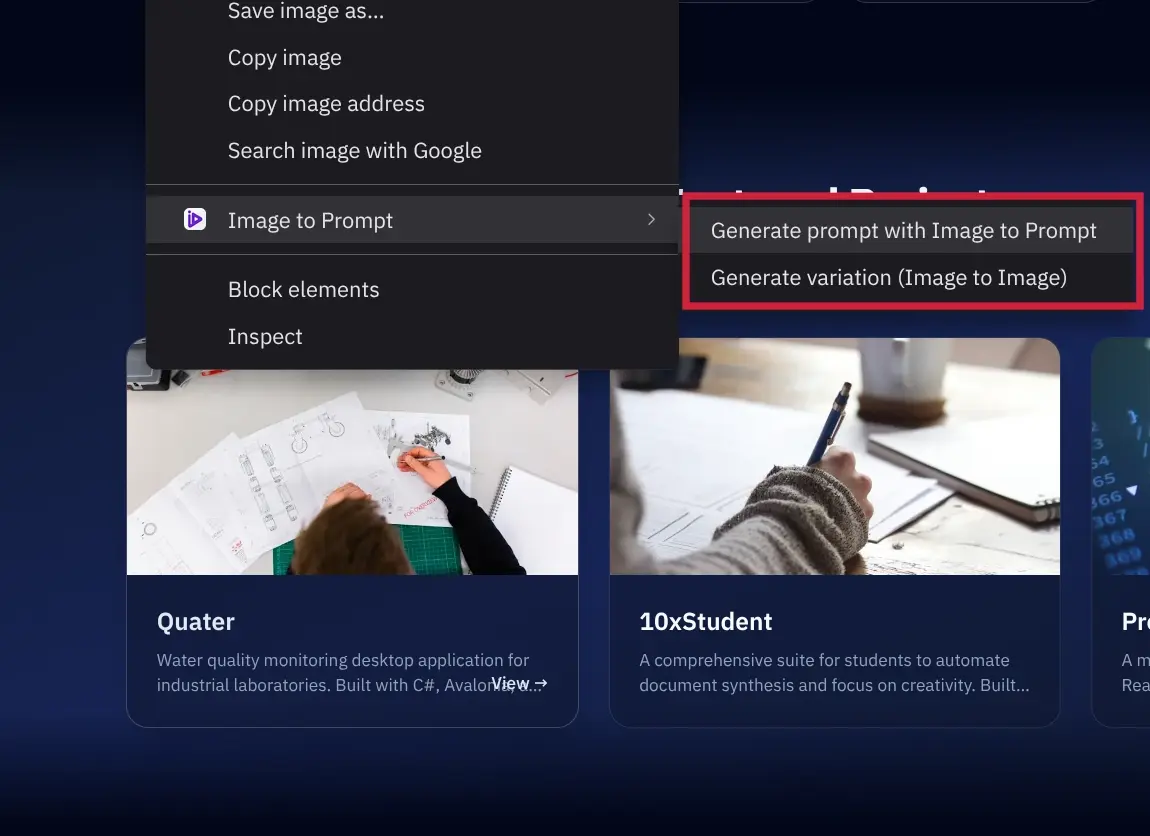 Browser extension right-click context menu